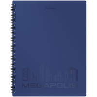 Папка 40 вкладышей "MEGAPOLIS" А4 синяя на спирали 14403/49957