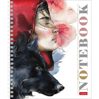 Тетрадь А5 96л клетка "Девушка-волк" на спирали матовая ламинация 2 дизайна 080311