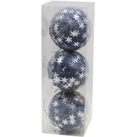Набор шаров 80мм 3шт синий с серебристыми блестками и снежинками A1-31522BL+S8
