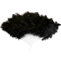Веер с перьями 23см черный, пластик Y10616-24