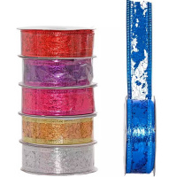 Лента упаковочная органза 2,5см х 2,7м блестящая, 6 цветов Y10012-24
