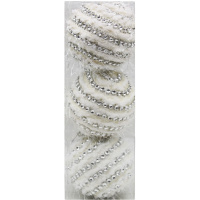 Набор шаров 80мм 3шт белый с серебристыми стразами и пухом A1-31736W+S8