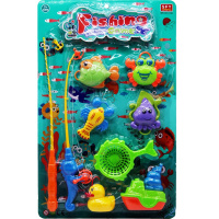Игра "Рыбалка" 45х28,5см пластик (2 удочки, 4 рыбки, утенок, кораблик, сито) LT325264