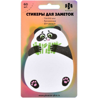 Клейкая закладка бумажная 73х100мм 60л "Панда" белая, фигурная 58556