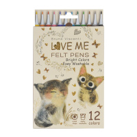 Фломастеры 12 цветов "Love me. Милый котик" с вентилируемым колпачком картон 32-0076