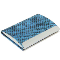 Визитница 20 визиток 10х6х2см метал/кожзам, голубая Y3435-16