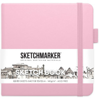 Скетчбук 12х12см 80л 140г/м2 розовый, на резинке, твердая обложка "Sketchmarker" 2315002SM