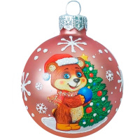 Шар 65мм "Медвежонок у ёлочки" в подарочной упаковке КУ-65-234076