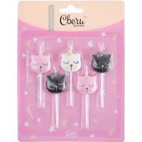 Свечи д/торта 5шт. 6см ассорти металлик "Котенок Принцесса" 639242