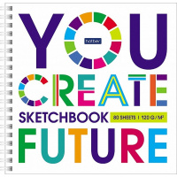 Скетчбук 17х17см 80л 120г/м2 "Больше креатива!" евроспираль, твердая обложка 077363