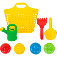 Набор д/песка "Садовый" (корзинка, совок, грабли, лейка, 4 формочки) 25х22х10см в сетке У385