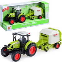 Трактор с прицепом и поддоном инерционный на батарейках, пластик 18х9,5х12см (свет, звук) WY900L