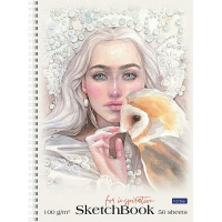 Скетчбук А4 21х29,7см 50л 100г/м2 "Принцесса в белом" спираль, твердая обложка 075969