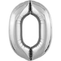 Шар воздушный 102см (40"), Цифра "0" фольга, серебро 754603
