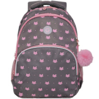 Рюкзак 27х40х20см, 812гр, 2 отделения, 3 кармана, с брелком, серый/розовый RG-360-5/2