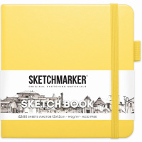 Скетчбук 12х12см 80л 140г/м2 лимонный, на резинке, твердая обложка "Sketchmarker" 2314302SM