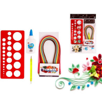 Набор для квиллинга (бумага 16 цветов 170 листов 5х390мм, двухсторонняя ручка, трафарет, клей ПВА)