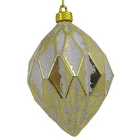 Ёлочное украшение "Сосулька" 10см с узором, золотисто-белая Y6640-18