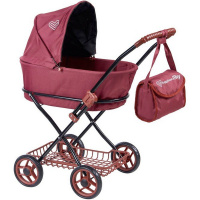 Коляска для куклы 70х40х80см бордовая лежачая, с корзинкой и сумкой "Багги Бум" металл 8019-0975/СТ