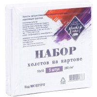 Набор холстов на картоне 10х10см 5шт. 380г/м2 (белый акриловый грунт) 142451782