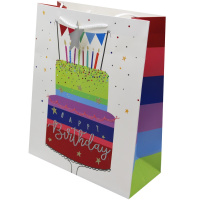 Пакет подарочный "С Днем Рождения" 26х32х12см с блестками 4 вида SK2432