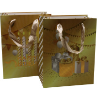 Пакет подарочный "С Днем рождения" золото 18х23х10см 4 вида 11557-24