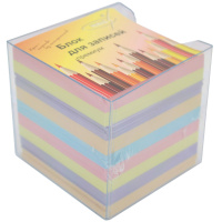 Пластиковый бокс 9х9х9см прозрачный с блоком цветной бумаги КУЭ-9Б