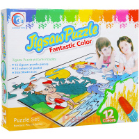 Набор пазл "Дети на пляже" 12эл, 12 восковых мелков Y7669-18