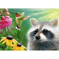 Алмазная мозаика 40х50см "Енот в цветах" полная выкладка GA72983