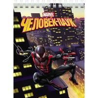 Блокнот А6 40л "Человек-паук" клетка на спирали УФ-лак 6 дизайнов 057170