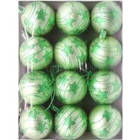 Набор шаров 60мм 12шт изумрудный с полосками и звездами M-42022-6
