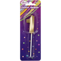 Свеча д/торта "Цифра 1" золото 5см BCD-11