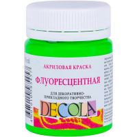 Краска акриловая 50мл зеленая светлая флуоресцентная Декола 4328717
