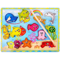 Пазл-игра "Рыбалка" 30х22,5см на магнитах, дерево, 4 вида (1 удочка, 12 рыбок) Y6168-17