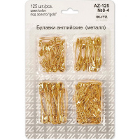 Булавки английские №0-4 125шт. металл, под золото, ассорти, в блистере AZ-125