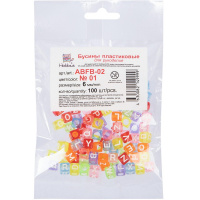 Набор бусин 6мм 100шт. №01 "Английский алфавит" цветные/белые буквы, пластик ABFB-02