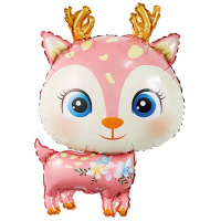 Шар воздушный 38см(15") на палочке "Мини. Олененок розовый" с клапаном, фольга 23621