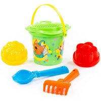 Набор д/песка №1 "Три кота" (ведро малое, ситечко-цветок, совок №2, грабельки №2, 2 формочки) 62314