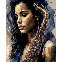 Живопись по номерам (акрил) 40х50см "Девушка и саксофон" сложность 3, холст на подрамнике OK11345