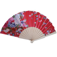 Веер 23см красный, ткань/дерево Y10618-24