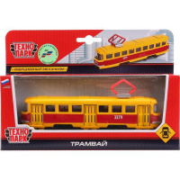Трамвай красно-желтый, инерционный, металл 16,5см (открывающиеся двери) SB-16-66WB