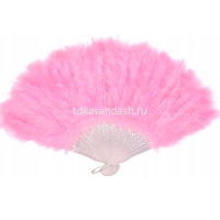Веер с перьями 23см розовый, пластик Y10616-24