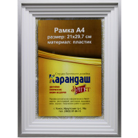 Рамка для фото 21х29,7см пластик, белая/серебро 42мм