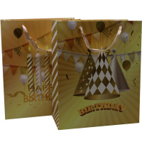 Пакет подарочный "С Днем рождения" золото 32х26х12см 4 вида 11558-24