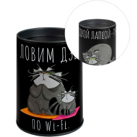 Копилка-подставка д/канц.принадлежностей "Серый кот" 10,5х7,5см, металл, черная 69373