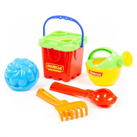 Набор д/песка №169 (ведро, ситечко-крепость, совок №2, грабельки №2, лейка малая , 1 формочка) 5129