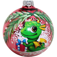 Шар 65мм "Дракончик с подарочком" в подарочной упаковке КУ-65-234015