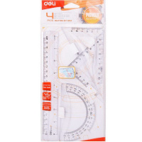 Набор 4 предмета (линейка 20см, 2 треугольника, транспортир) пласти, 4 цвета EG00412