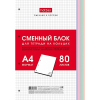 Сменный блок для тетрадей на кольцах А4 80л клетка 5-ти цветный 079004