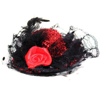 Шляпа-заколка 12см с пером, красная Y1832-14